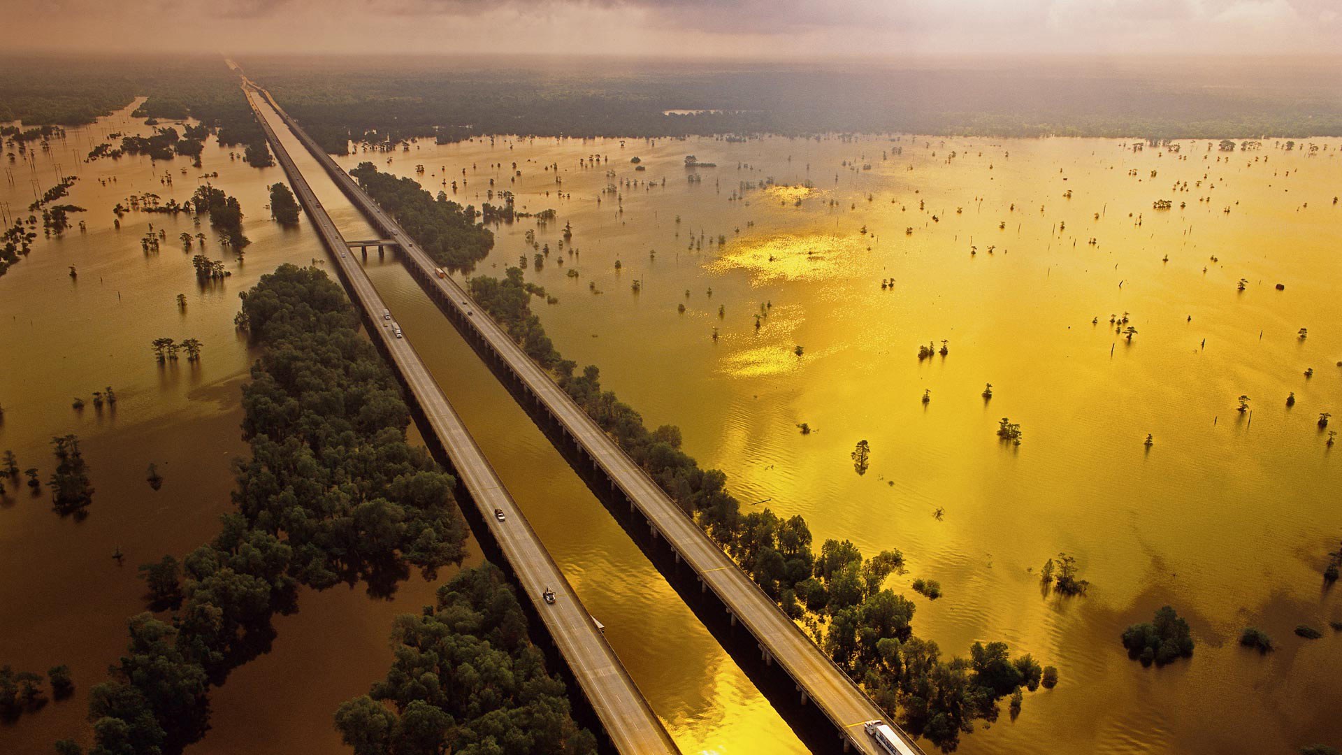 Interstate 10 crossing the Atchafalaya Basin swamp in Louisiana