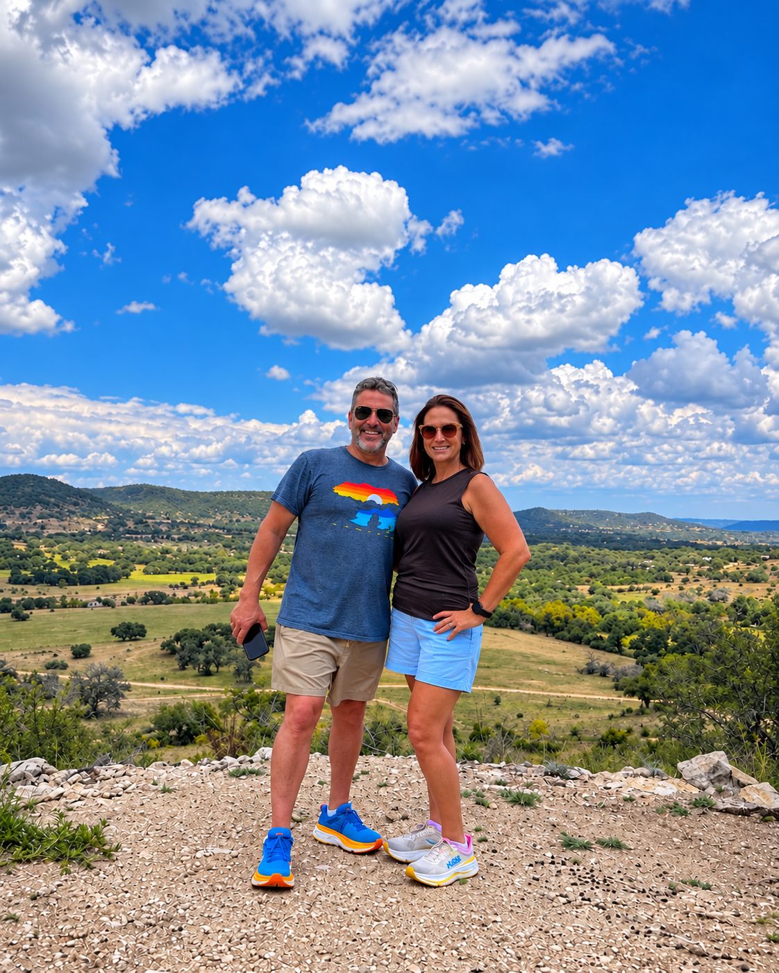 Rachel Falgout and Will Bailey at an overlook in the Texas Hill Country