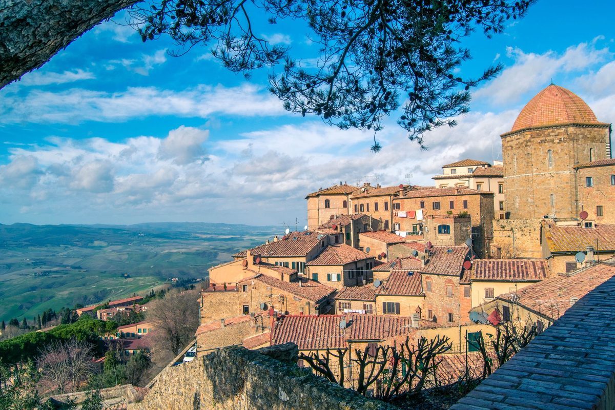 The hilltop town of Volterra above the Tuscan countryside, Italy