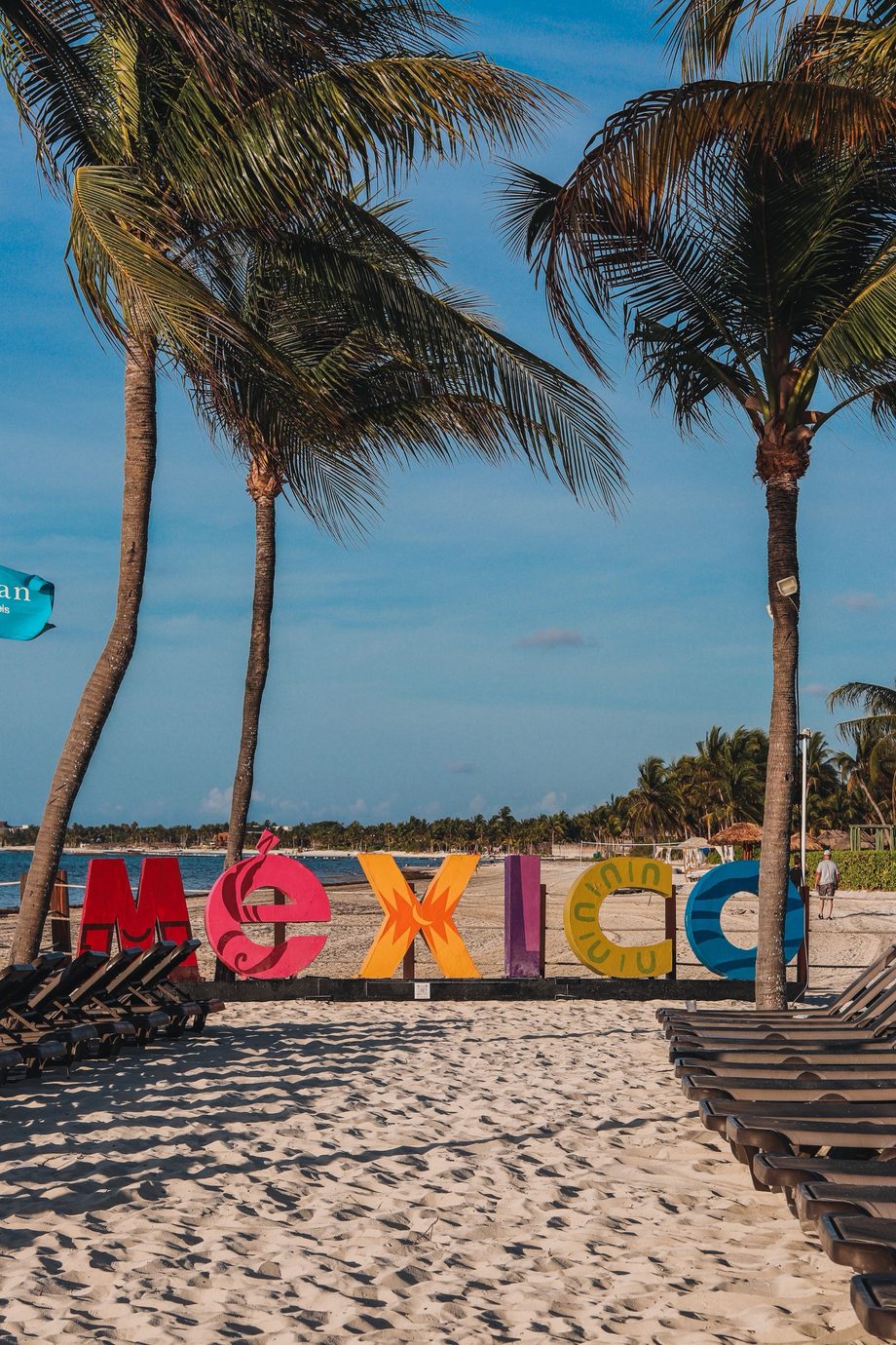 The Mexico sign on the beach in the Riviera Maya