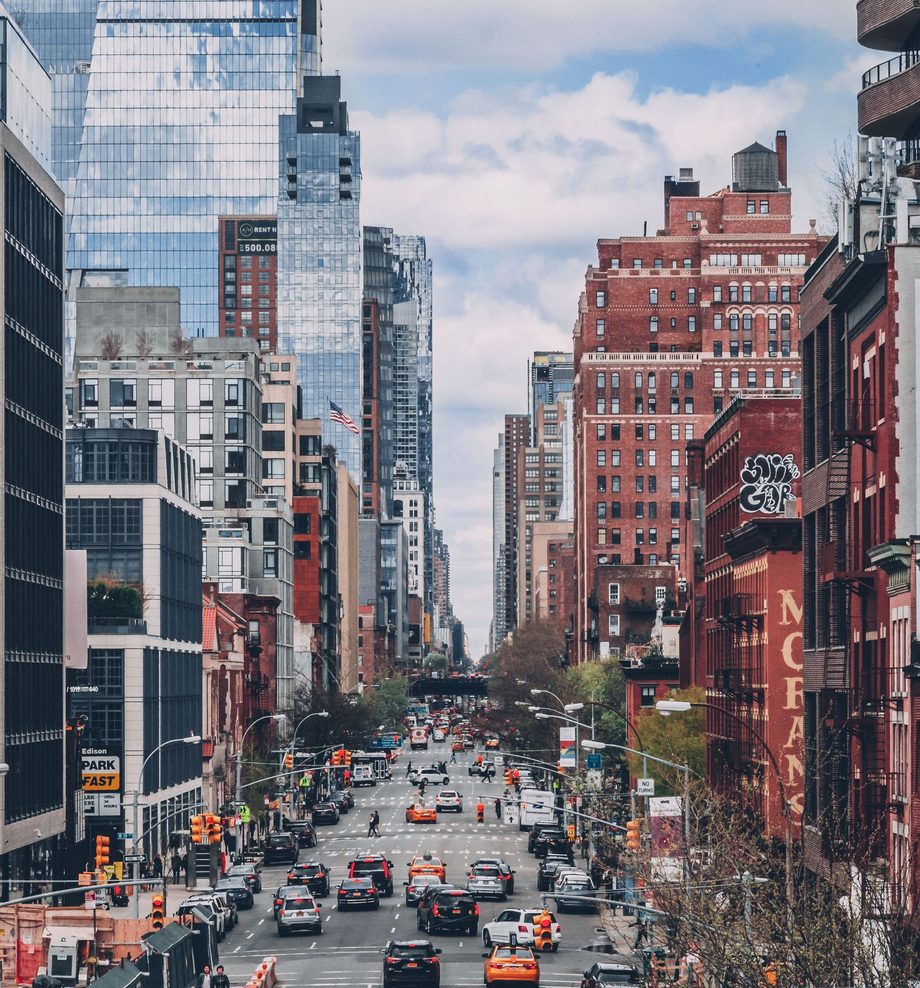 Traffic on a Manhattan avenue seen from above